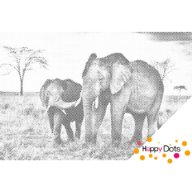 HappyDots DOT Painting Olifant met kleintje 60x80cm - Stippelschilderij zwart