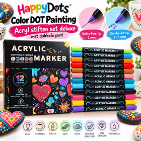 HappyDots Color DOT Painting Acrylstiften Deluxe – 12 Kleuren – Dubbele Punt