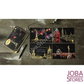 OP=OP Kras Tekeningen - Wenskaarten set - Steden (4 stuks)