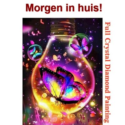 OP=OP Crystal Diamond Painting Vlinder in lamp 01 30x40cm