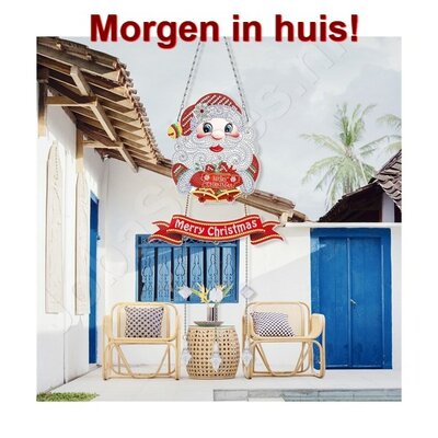 OP=OP Diamond Painting Hangend Ornament met kettinkjes 08 Kerstman