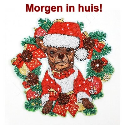 OP=OP Diamond Painting Kerst Krans Hondje (23cm)