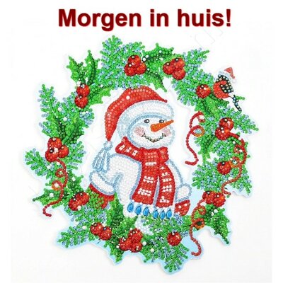 OP=OP Diamond Painting Kerst Krans Sneeuwpop (23cm)