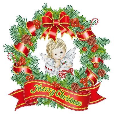 Diamond Painting Kerst sticker groot Kerstkrans 02 (22cm)