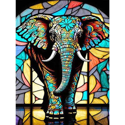 Diamond Painting Glas in lood Olifant (formaat en vorm steentjes naar keuze)
