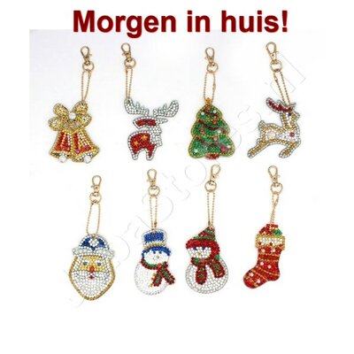 OP=OP Diamond Painting Sleutelhanger Set Kerst 03 (8 stuks)