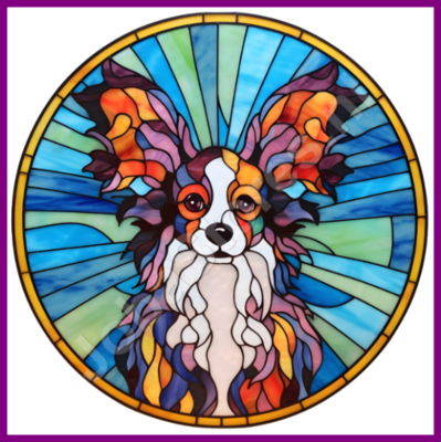 Diamond Painting Glas in lood Hond - Papillon / Vlinderhondje 02 (formaat en vorm steentjes naar keuze)