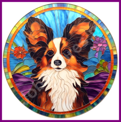 Diamond Painting Glas in lood Hond - Papillon / Vlinderhondje 03 (formaat en vorm steentjes naar keuze)
