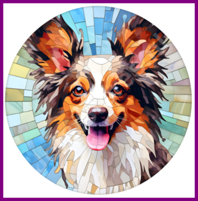 Diamond Painting Glas in lood Hond - Papillon / Vlinderhondje 05 (formaat en vorm steentjes naar keuze)