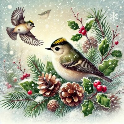 Diamond Painting Kerst vogel - Goudhaan